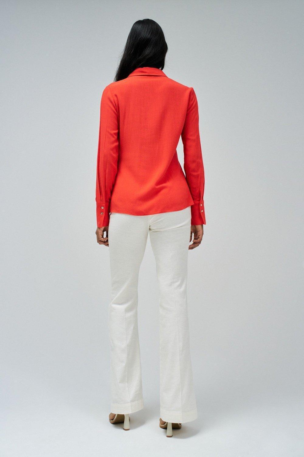 Red Plain Button Down Shirt, , large image number 3