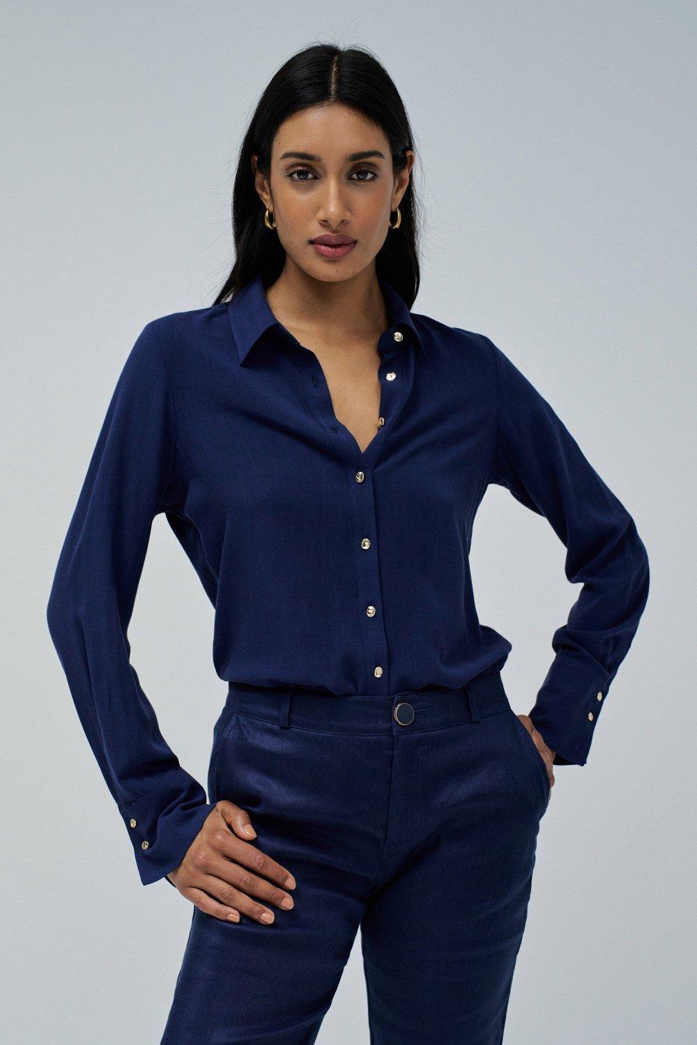 Blue Plain Button Down Shirt, , medium