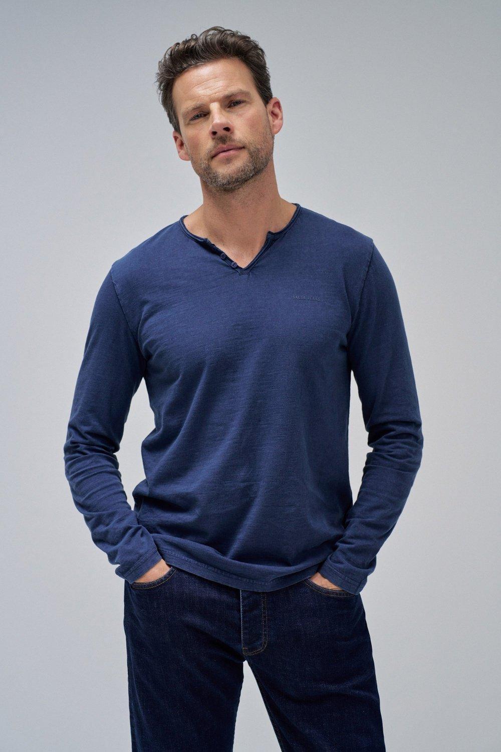 Blue Solid Casual Long Sweater, , large image number 0