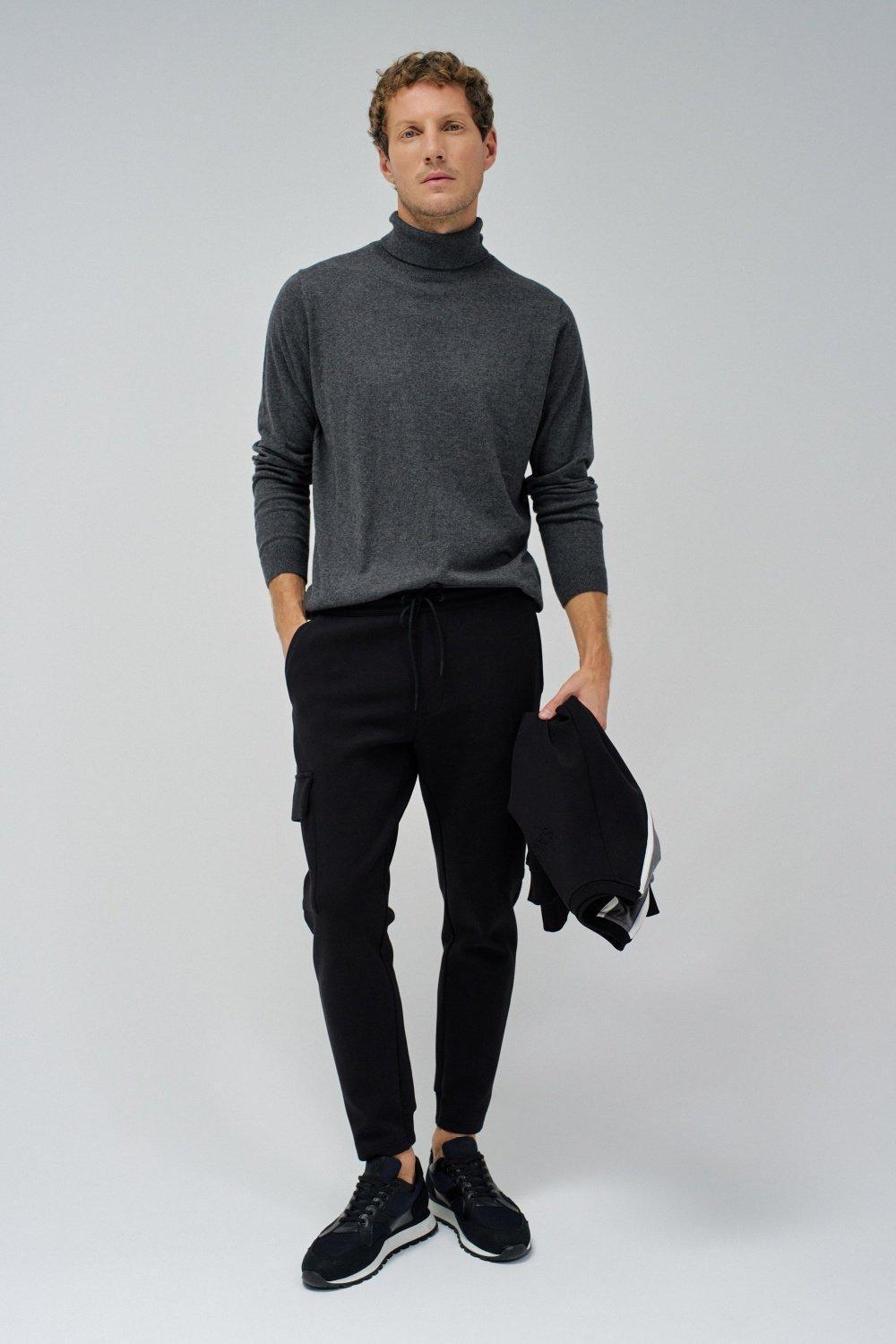 Black Solid Casual Trousers, , large image number 1