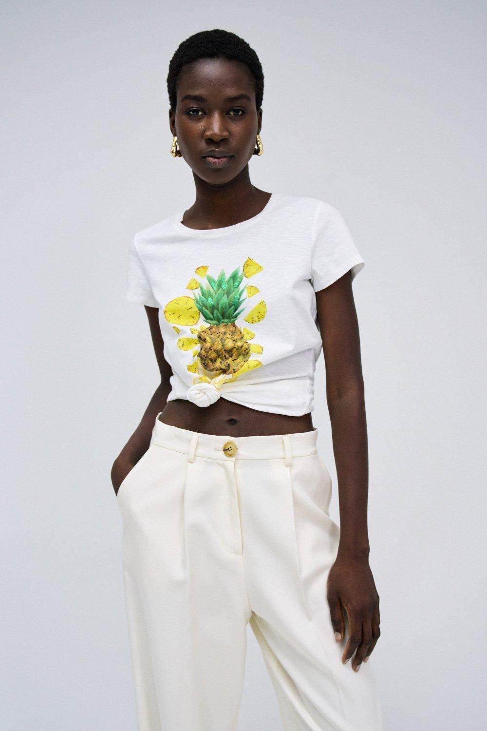 White T-Shirt With Print, , medium