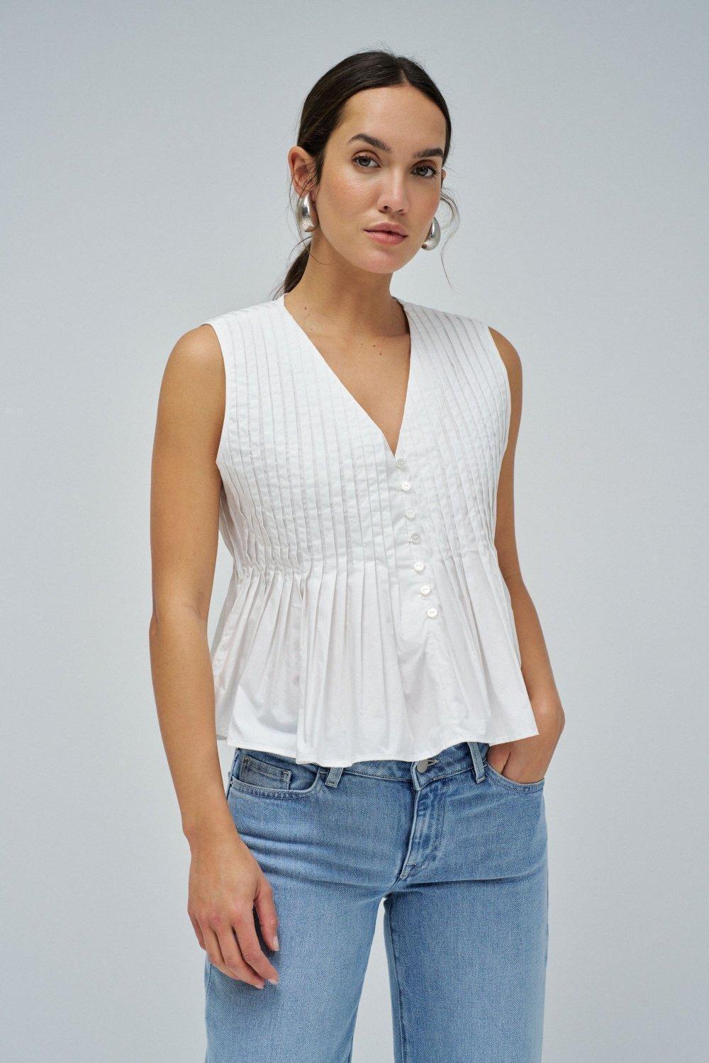 Pleated Blouse&nbsp;, White, medium