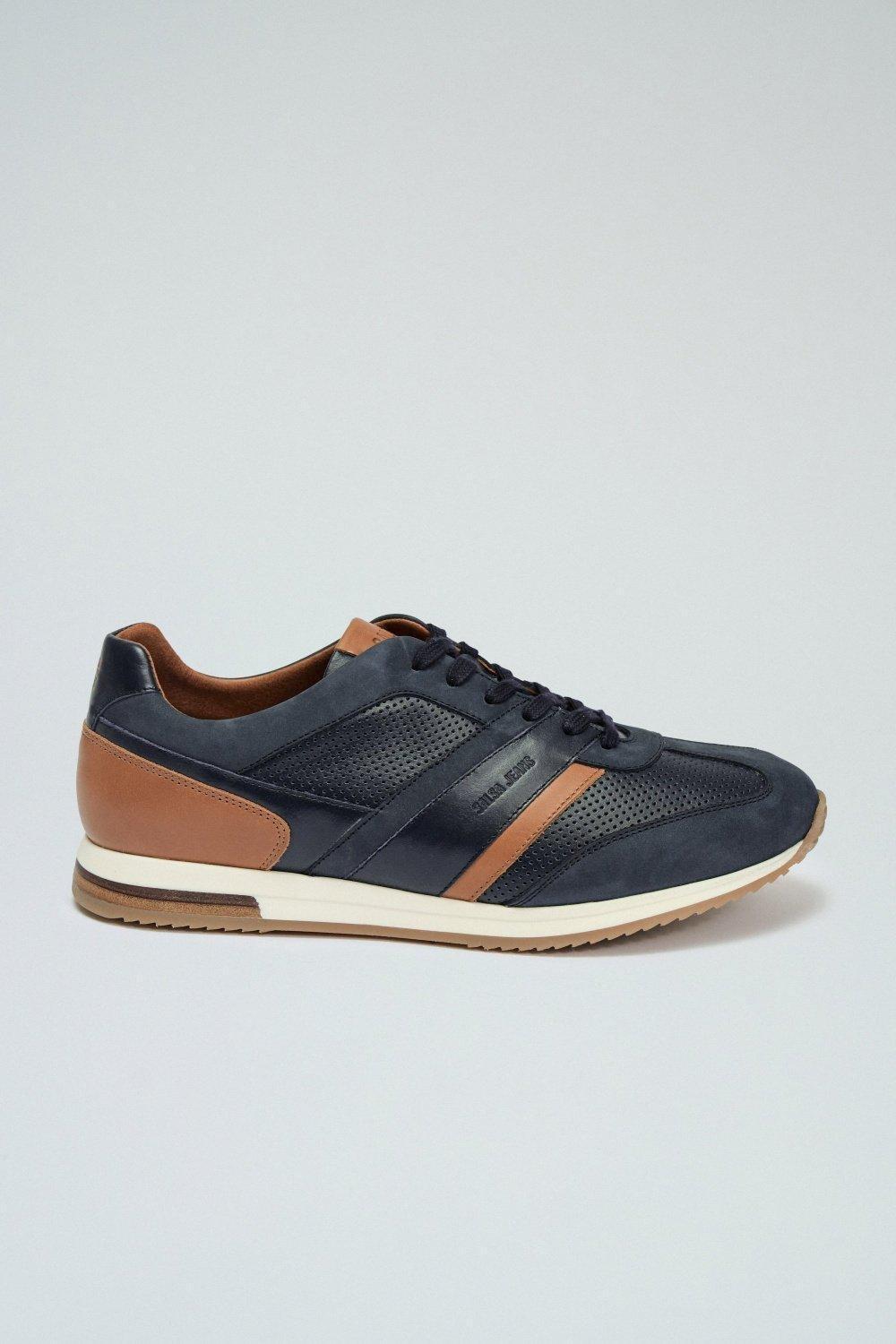 Leather And Suede Trainers, Navy, large image number 0