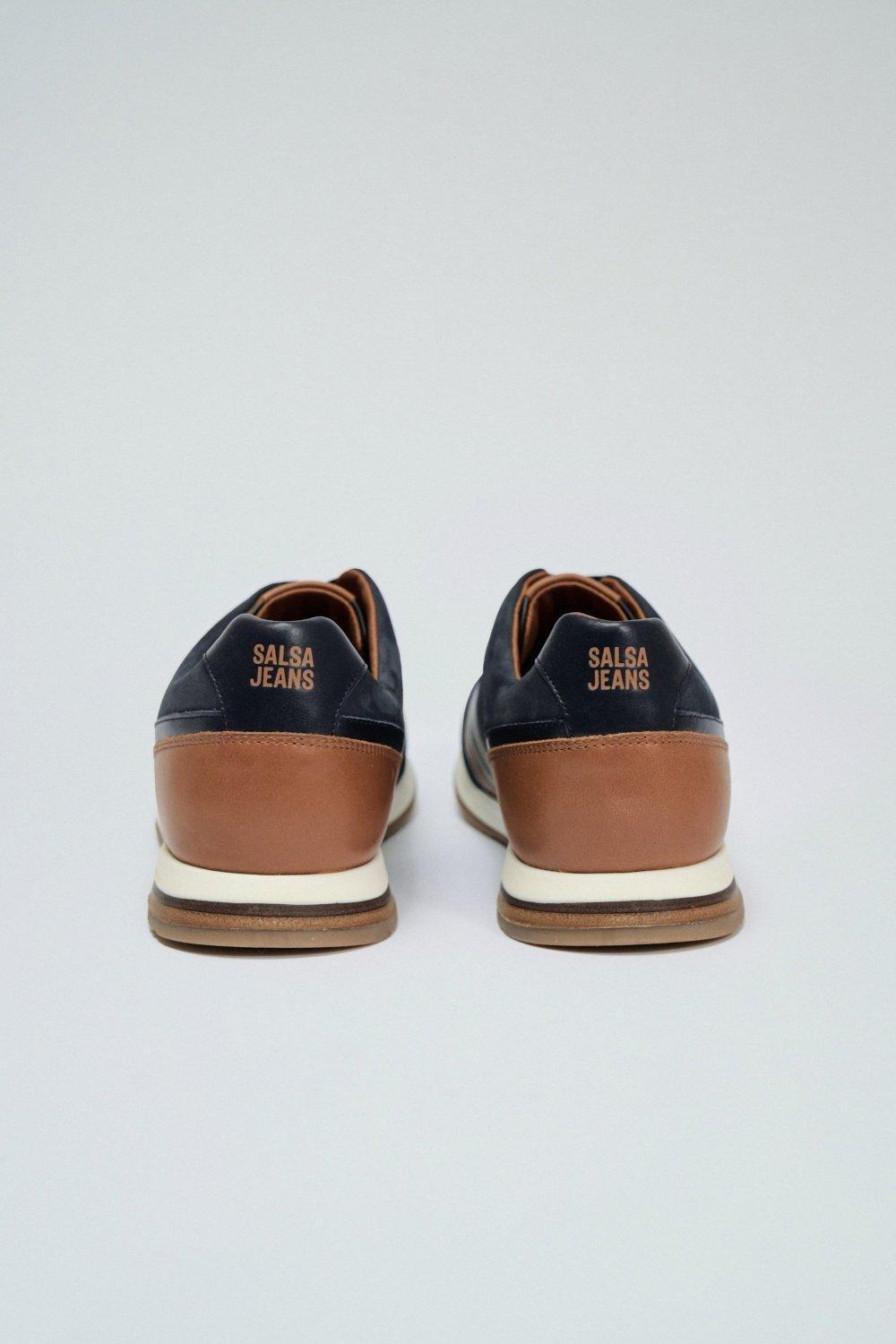 Leather And Suede Trainers, Navy, large image number 4