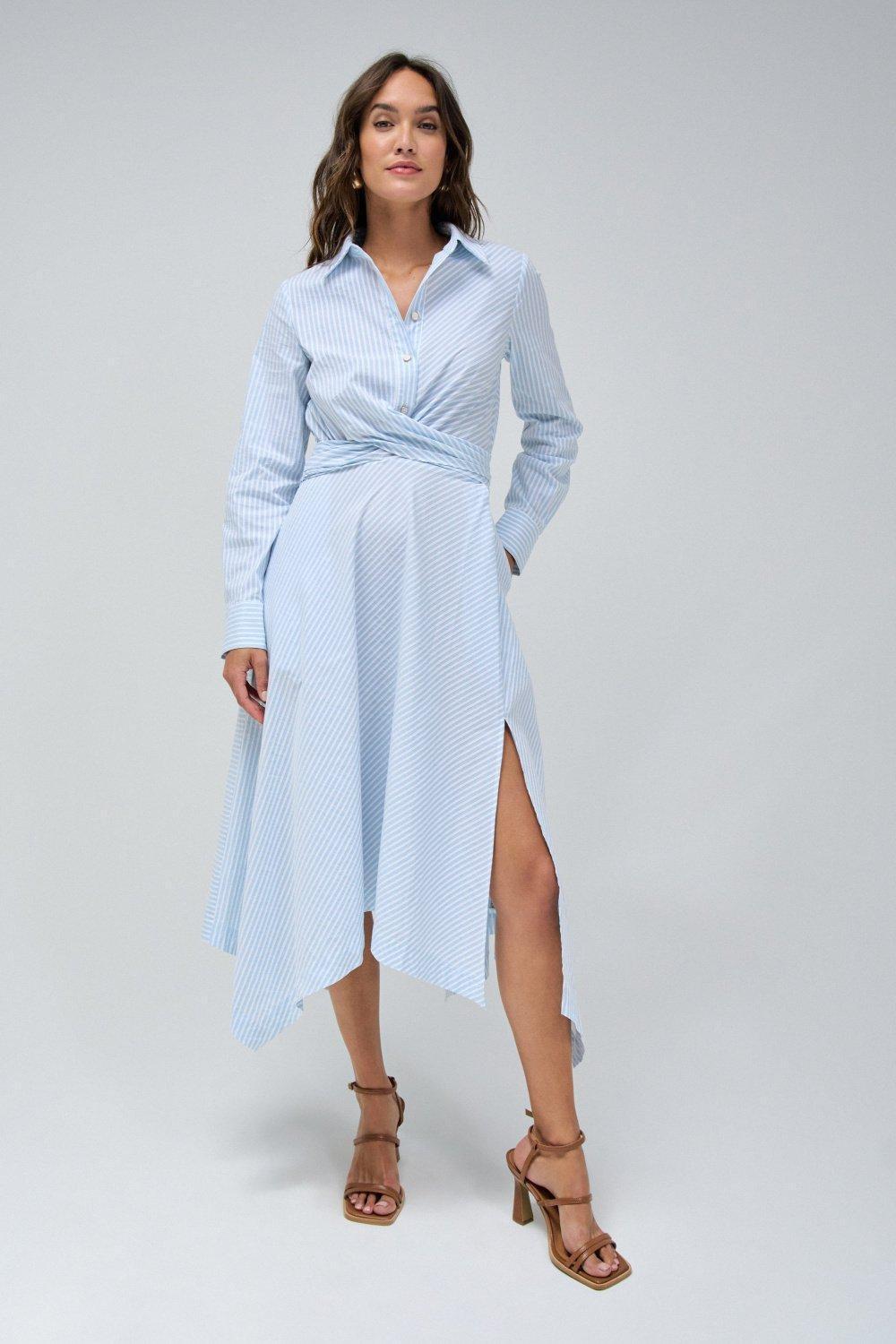 Striped Shirt Dress, Blue, large image number 0