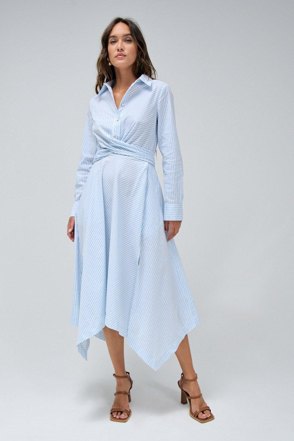 Striped Shirt Dress, Blue, large image number 1