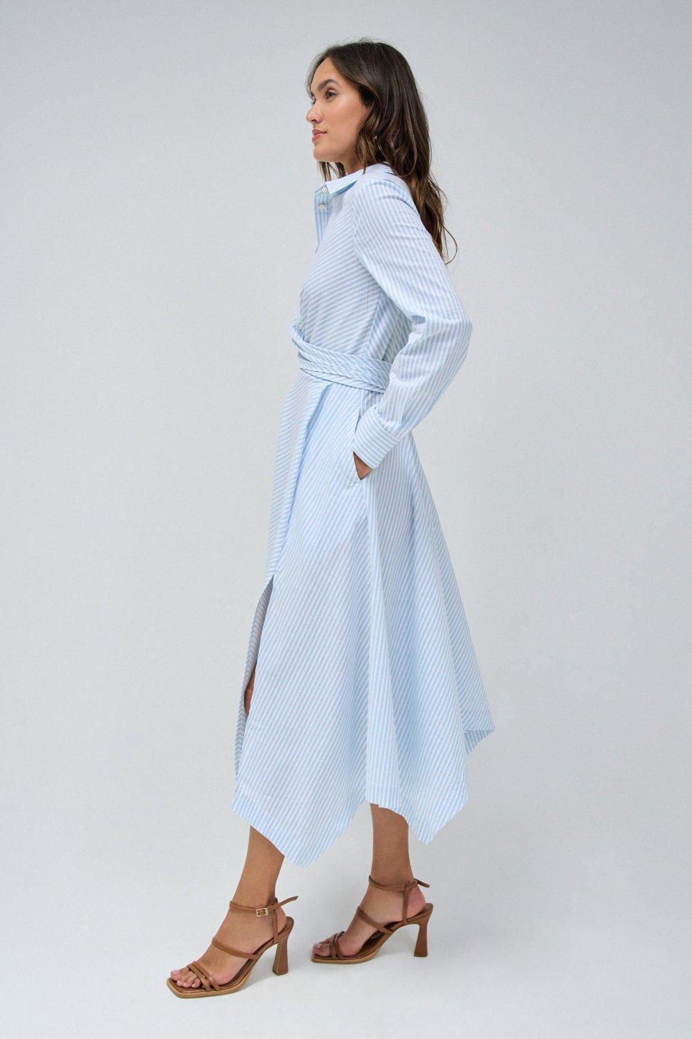 Striped Shirt Dress, Blue, large image number 2