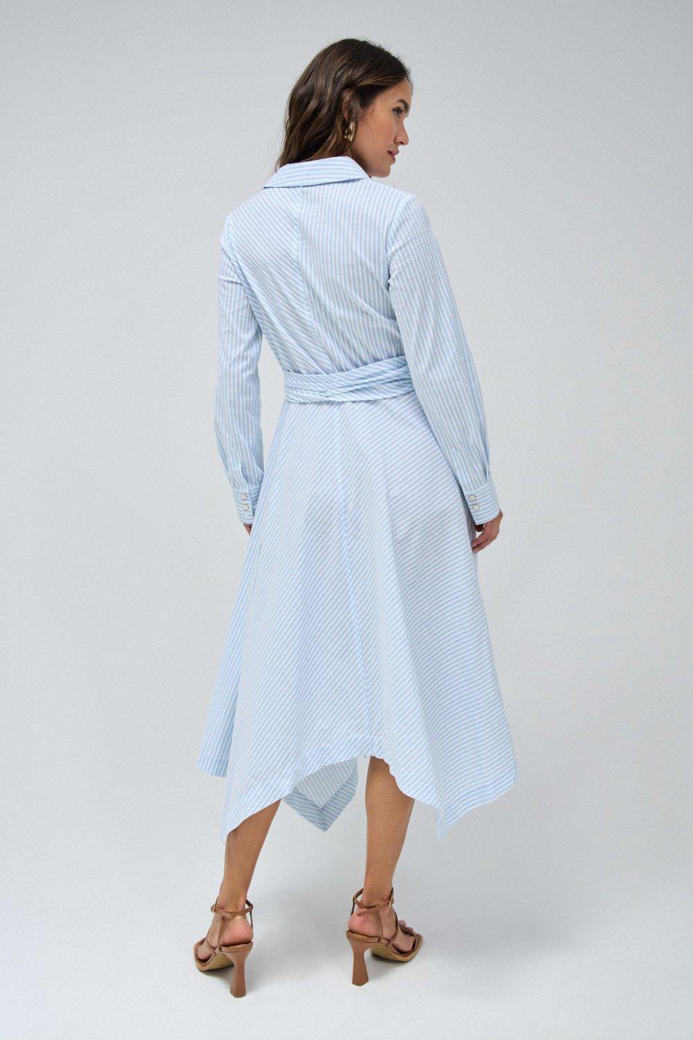 Striped Shirt Dress, Blue, large image number 3