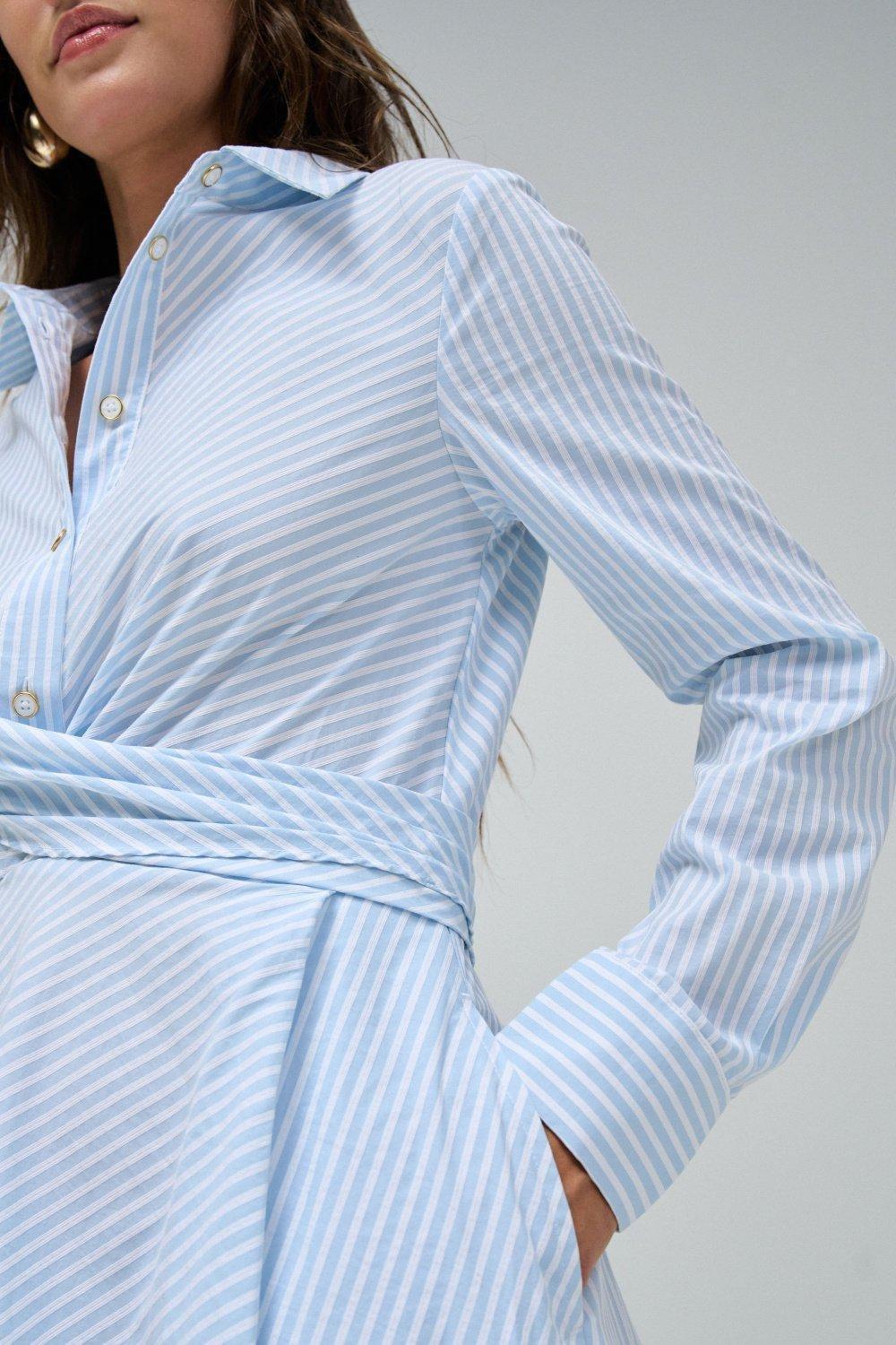 Striped Shirt Dress, Blue, large image number 4