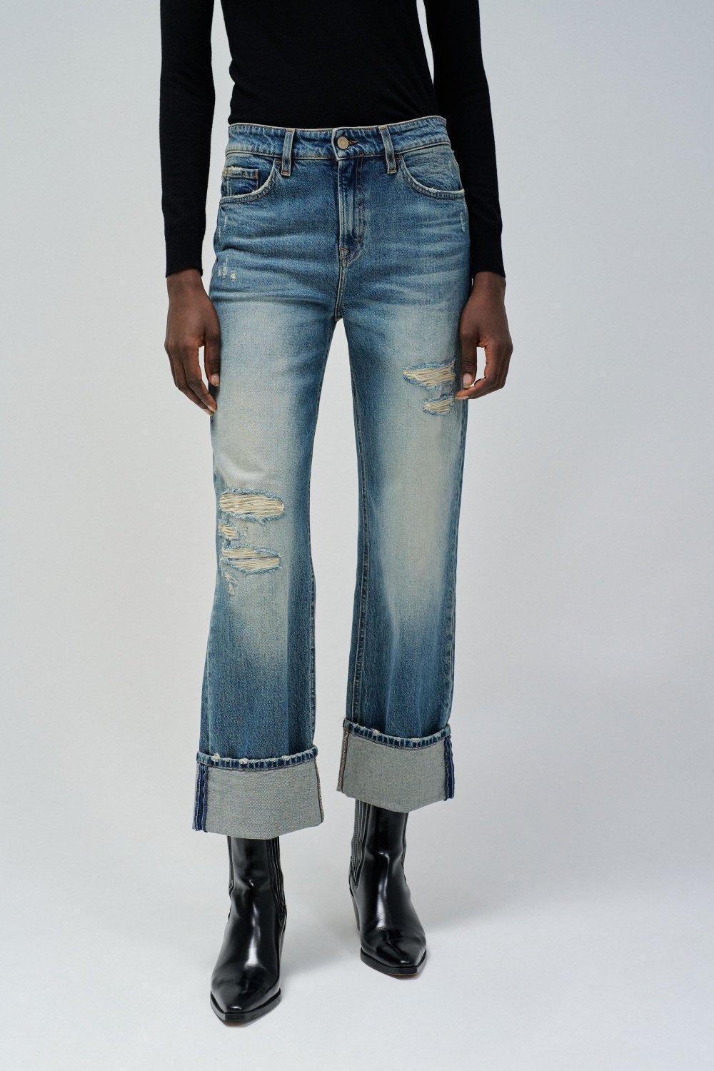Blue Denim Ankle-Length Jeans, , medium