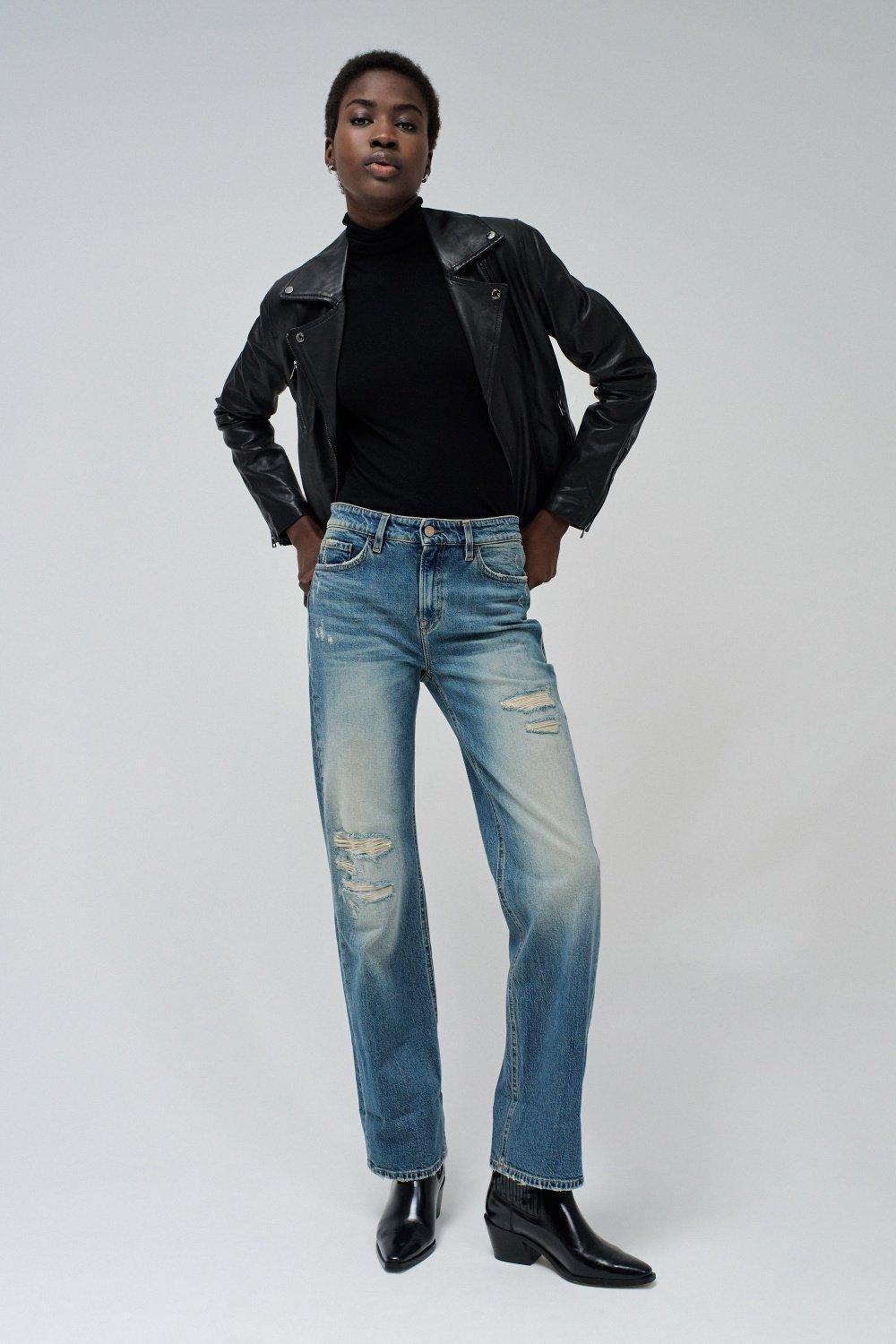 True Straight With Rips Jeans, Blue, medium