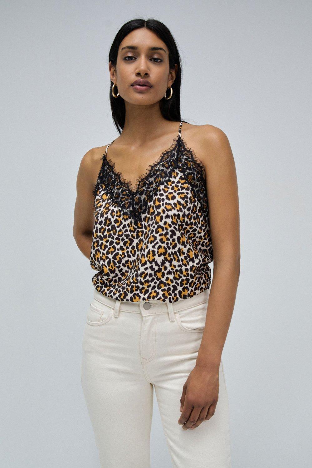 Printed Laced Top, Beige, medium