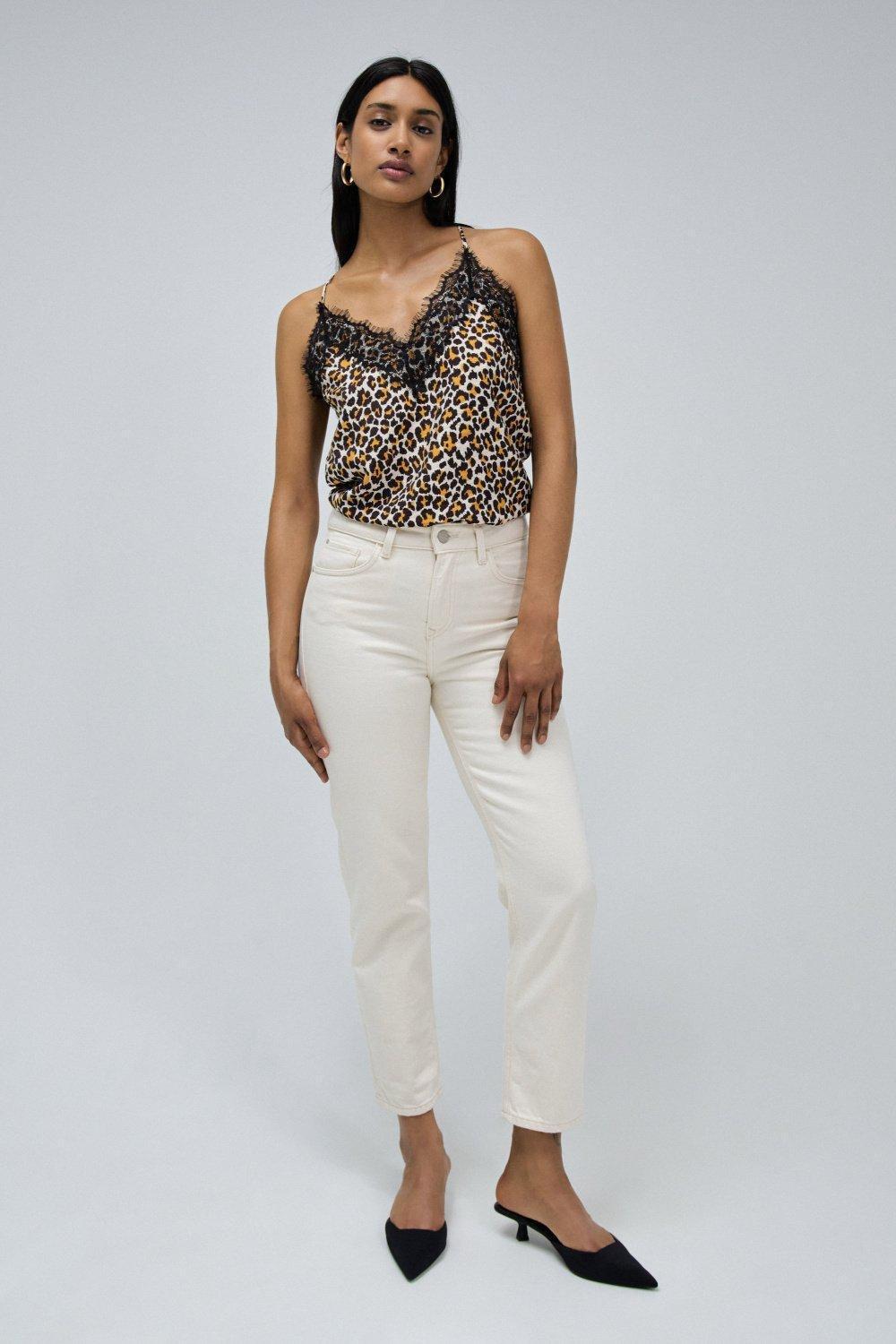 Printed Laced Top, Beige, medium