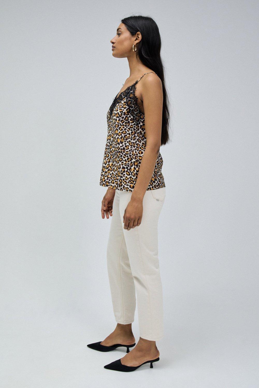 Printed Laced Top, Beige, medium