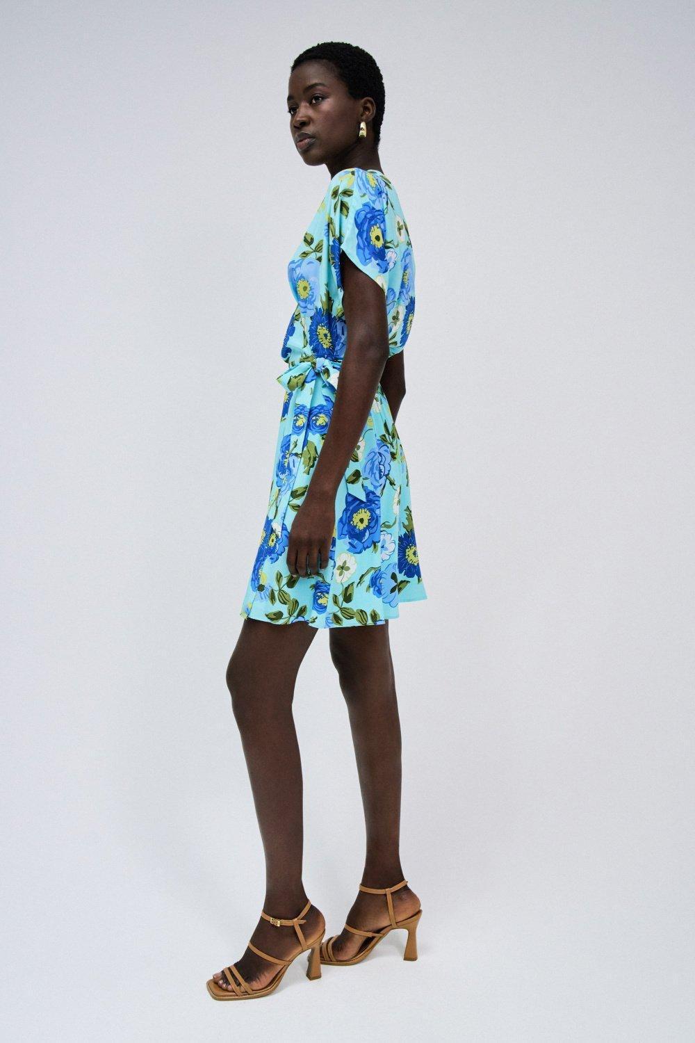 Blue Wrapped Floral Dress, , large image number 2