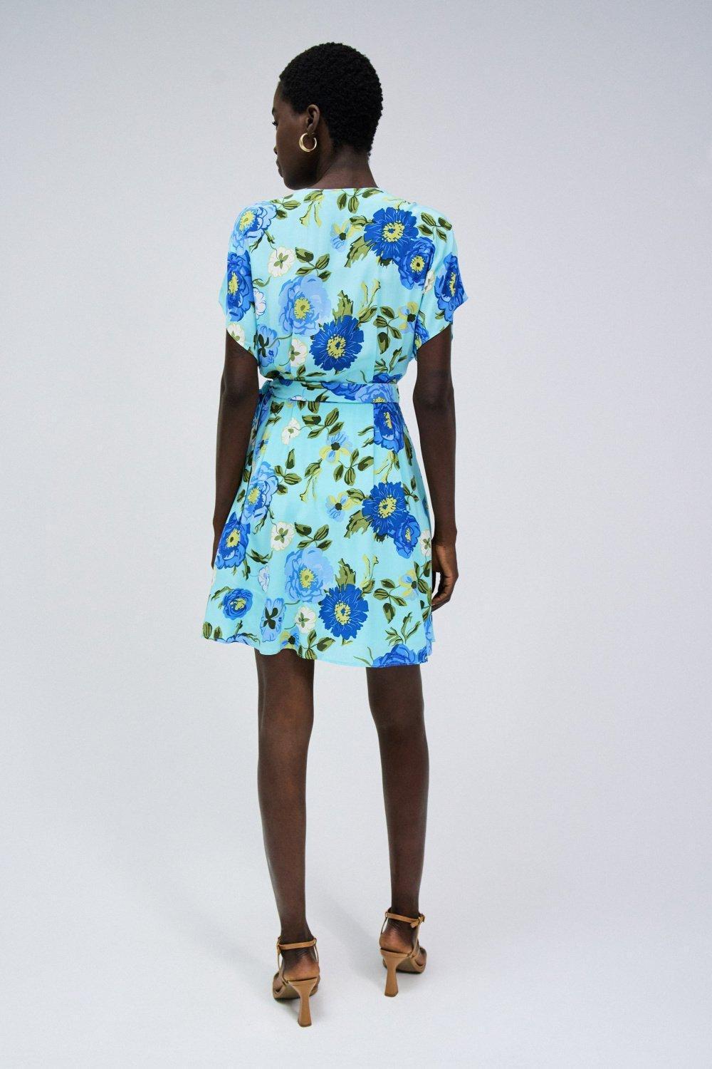 Blue Wrapped Floral Dress, , large image number 3
