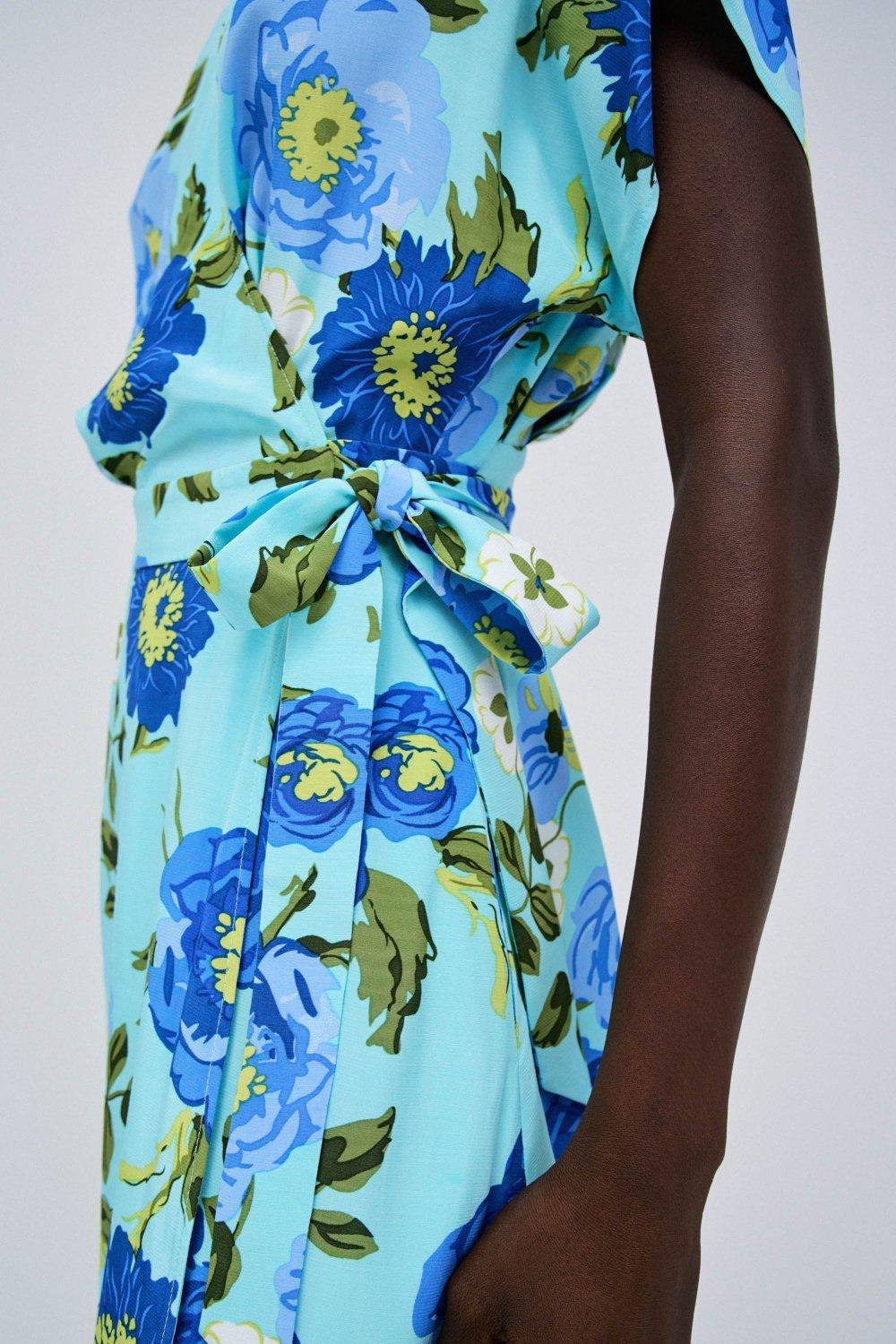 Blue Wrapped Floral Dress, , large image number 4