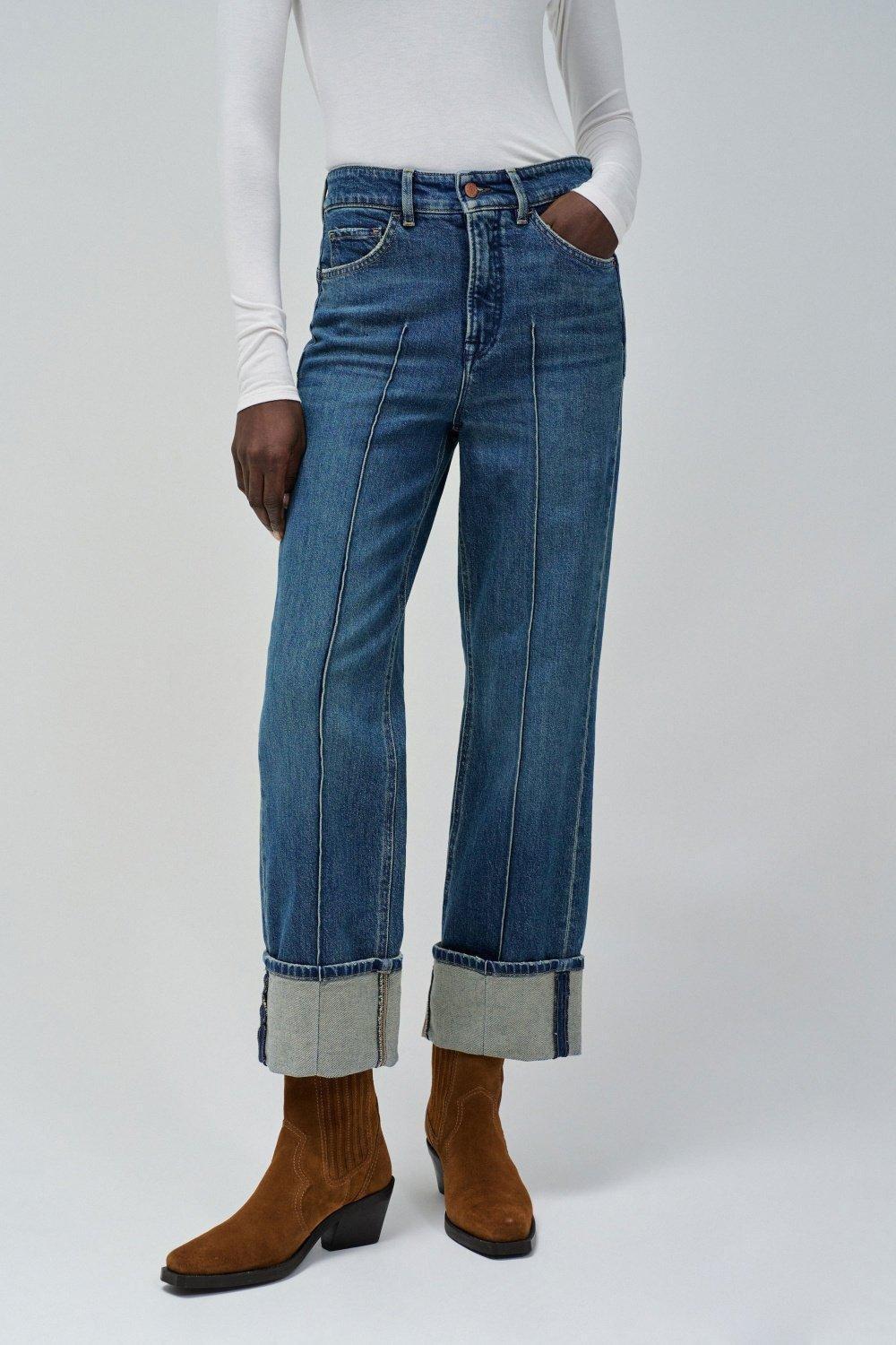 Blue Denim Straight Leg Jeans, , large image number 0