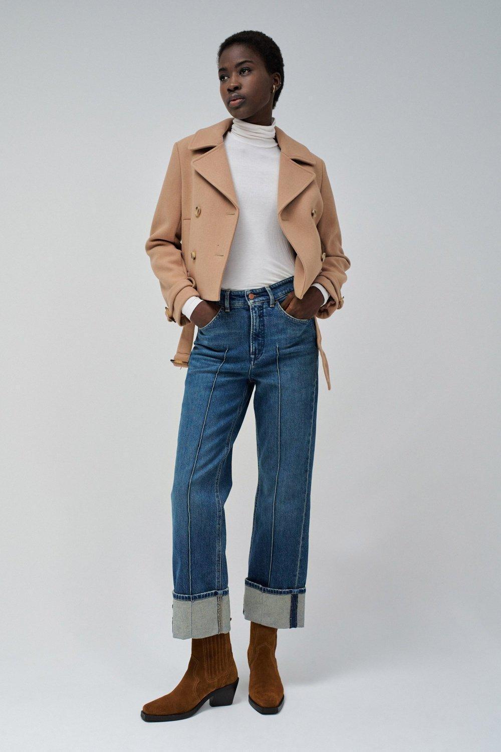 Blue Denim Straight Leg Jeans, , large image number 1