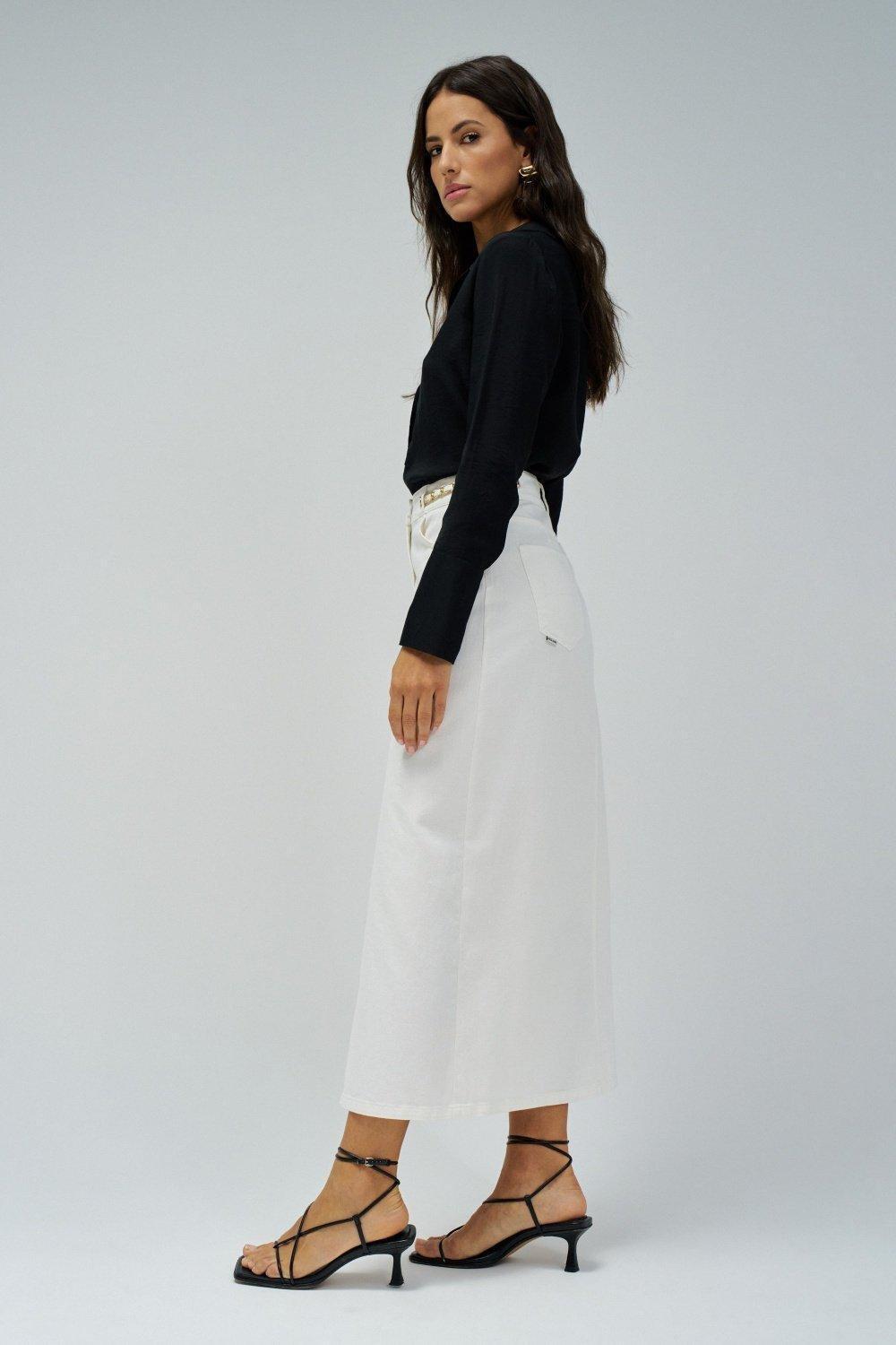 True Midi Denim Skirt, White, large image number 2