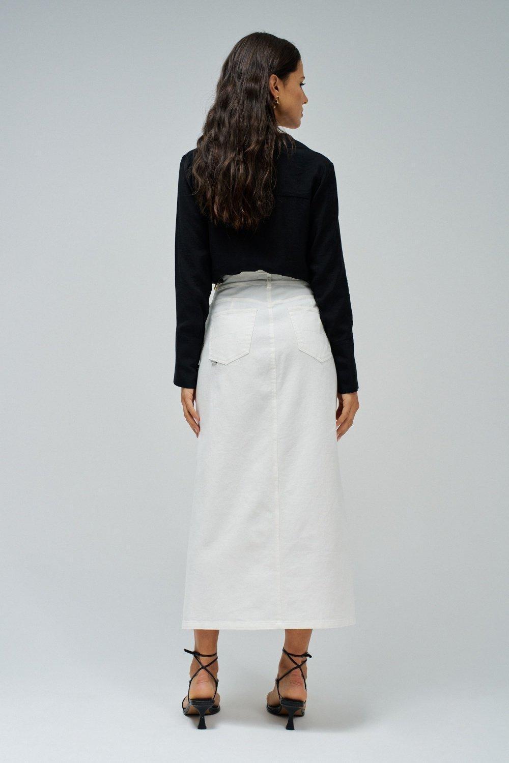 True Midi Denim Skirt, White, large image number 3