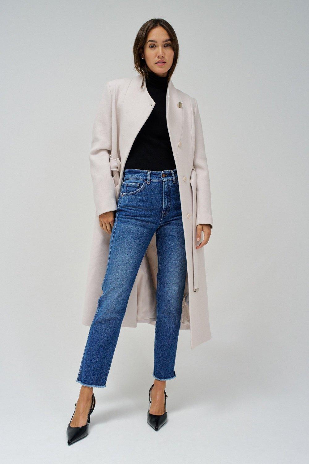 Blue Plain Straight Leg Jeans, , large image number 1