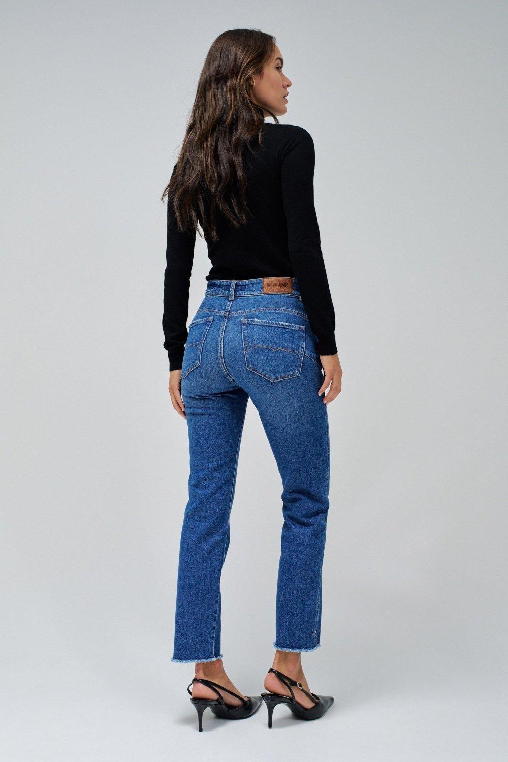 Blue Plain Straight Leg Jeans, , large image number 3