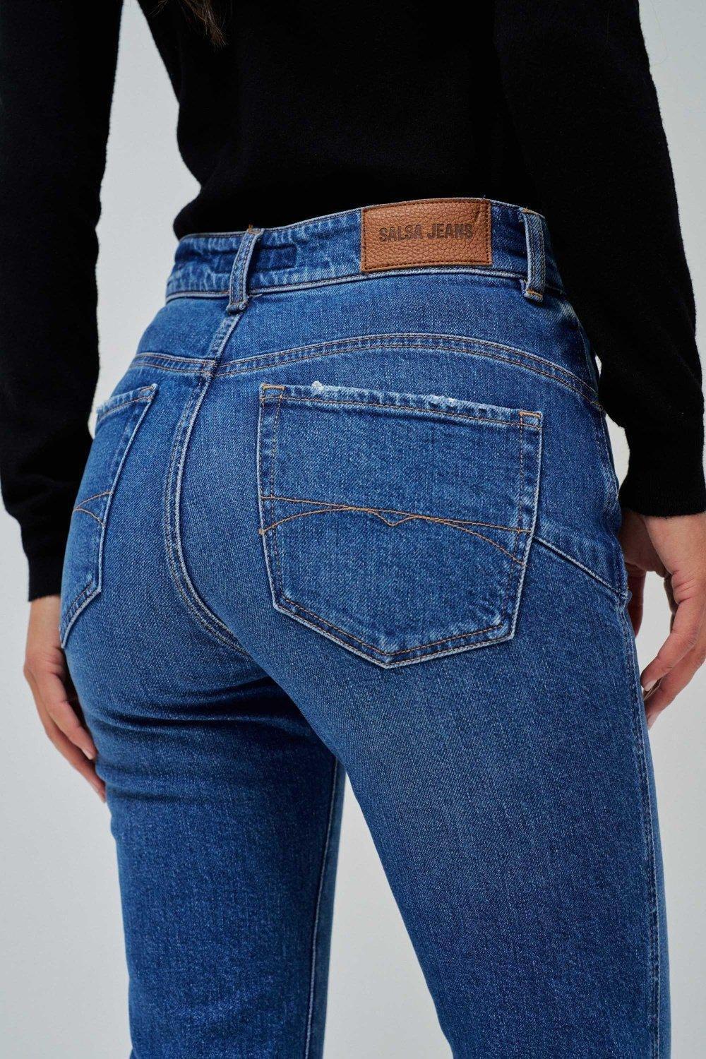 Blue Plain Straight Leg Jeans, , large image number 4