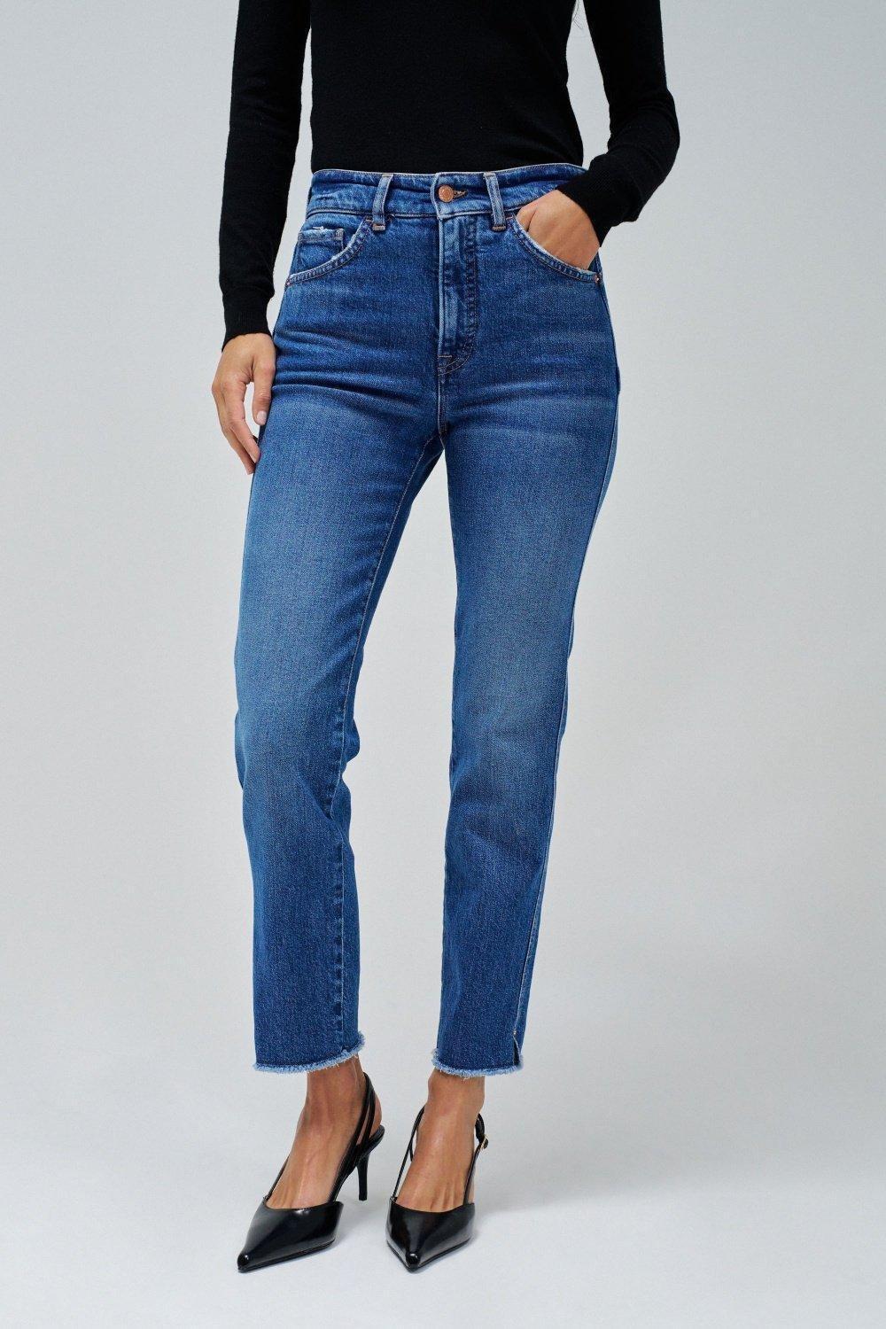 High Waist Denim Jeans, Blue, large image number 0