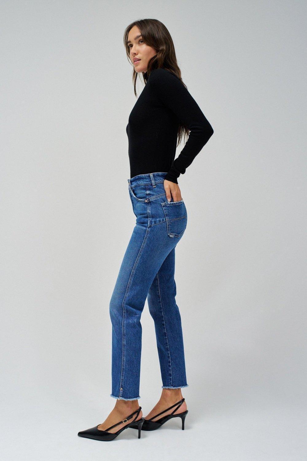 High Waist Denim Jeans, Blue, large image number 2