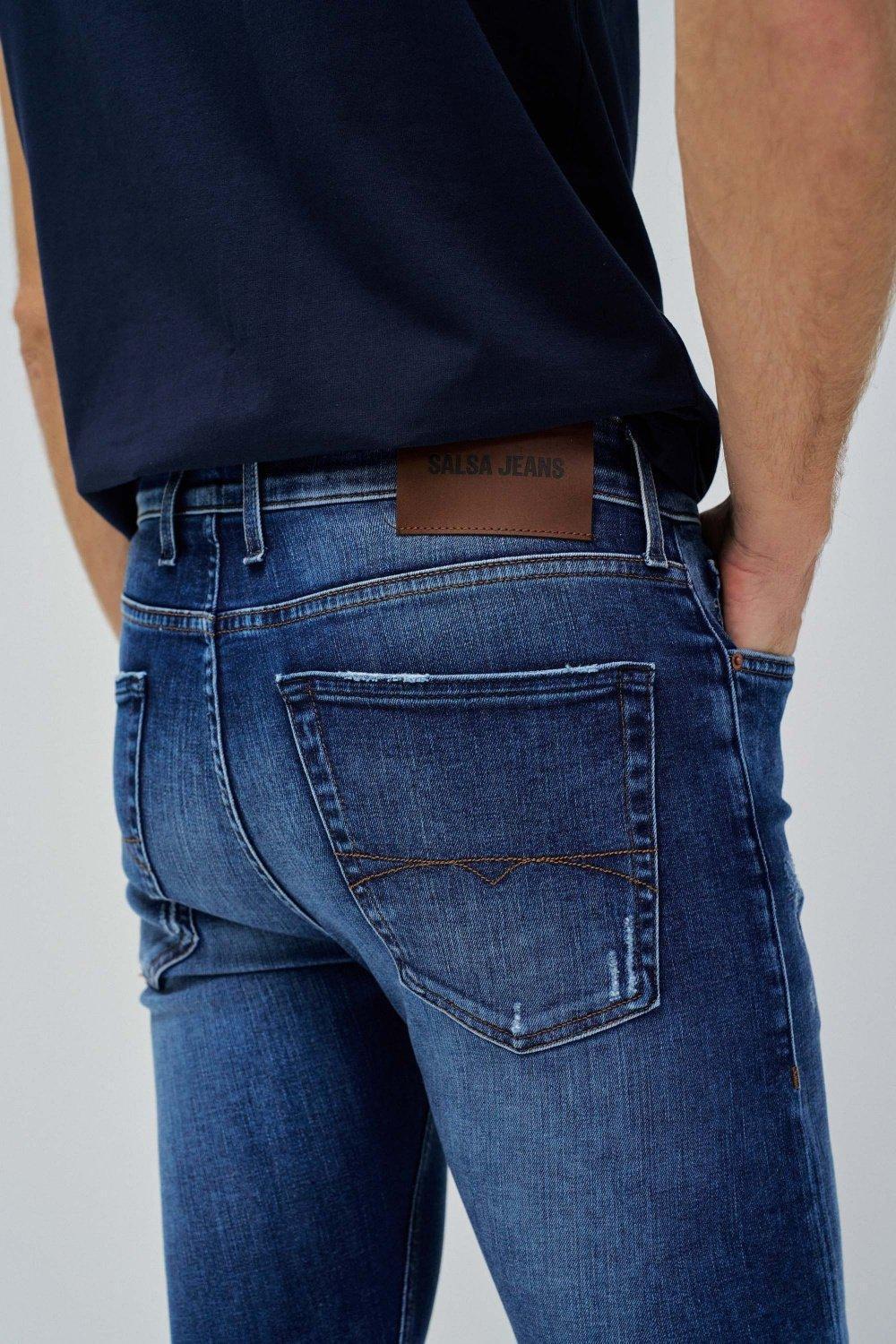 BLUE SKINNY FIT JEANS WITH RIPS, , large image number 4