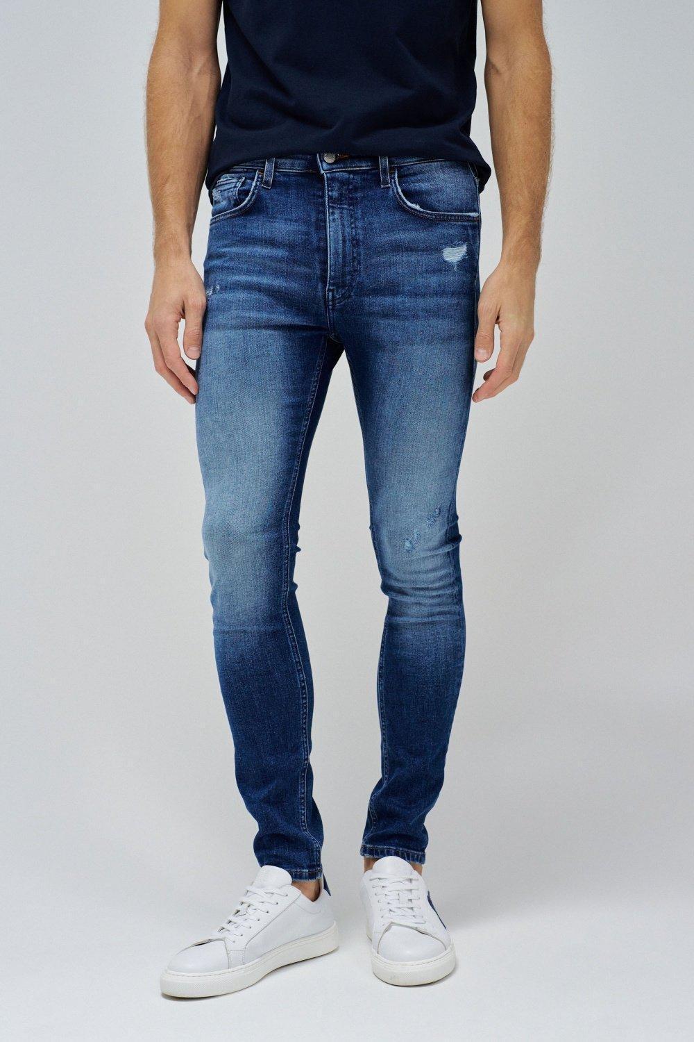 Skinny Fit Jeans With Rips, Navy, medium