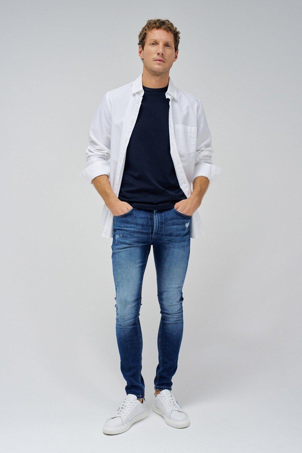Skinny Fit Jeans With Rips, Navy, medium