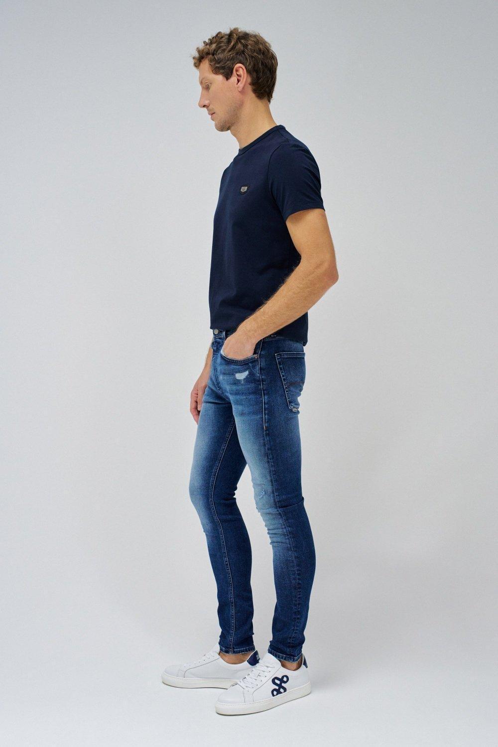Skinny Fit Jeans With Rips, Navy, medium