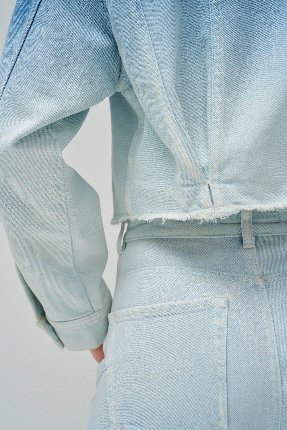 Blue  Block Cropped Jacket, , large image number 4