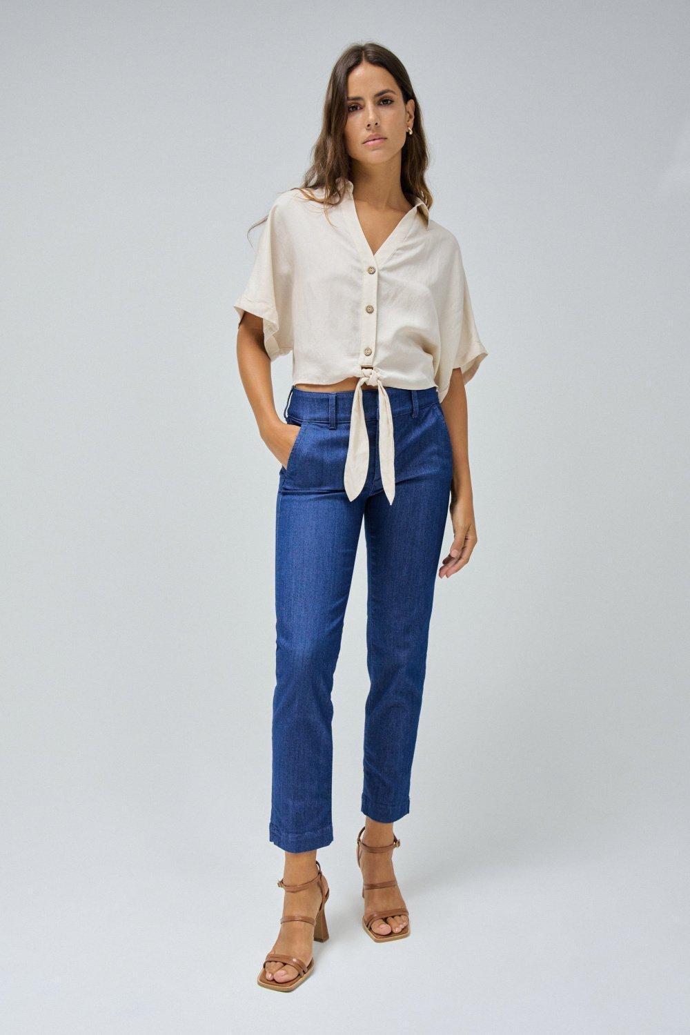 Secret Chino Push In Cropped Slim, Blue, medium