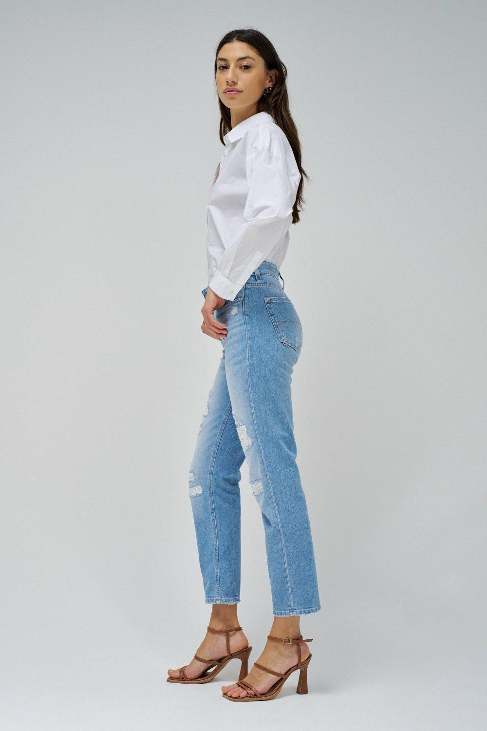 True Cropped Slim Jeans With Rips, Blue, medium
