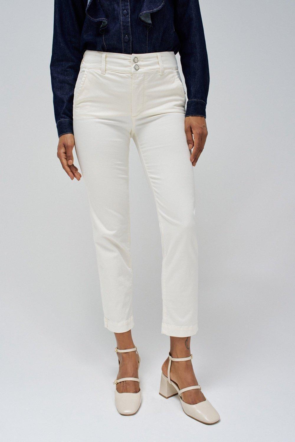 Cream Plain Ankle-Length Chino, , large image number 0