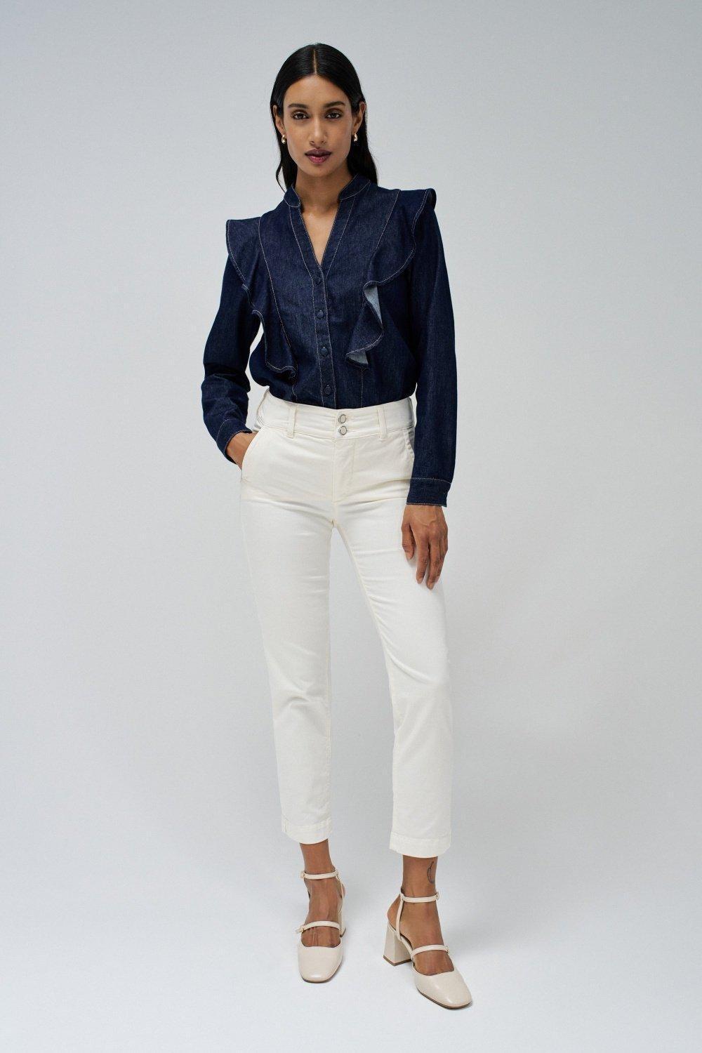 Cream Plain Ankle-Length Chino, , large image number 1