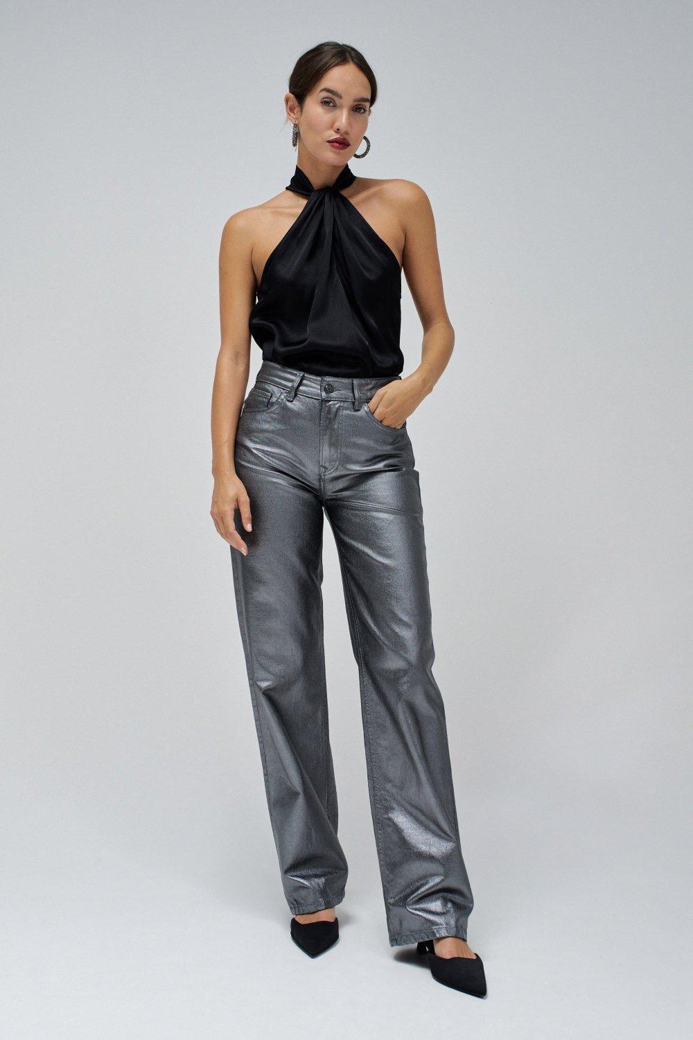 Grey Denim Wide-Leg Trousers, , large image number 1