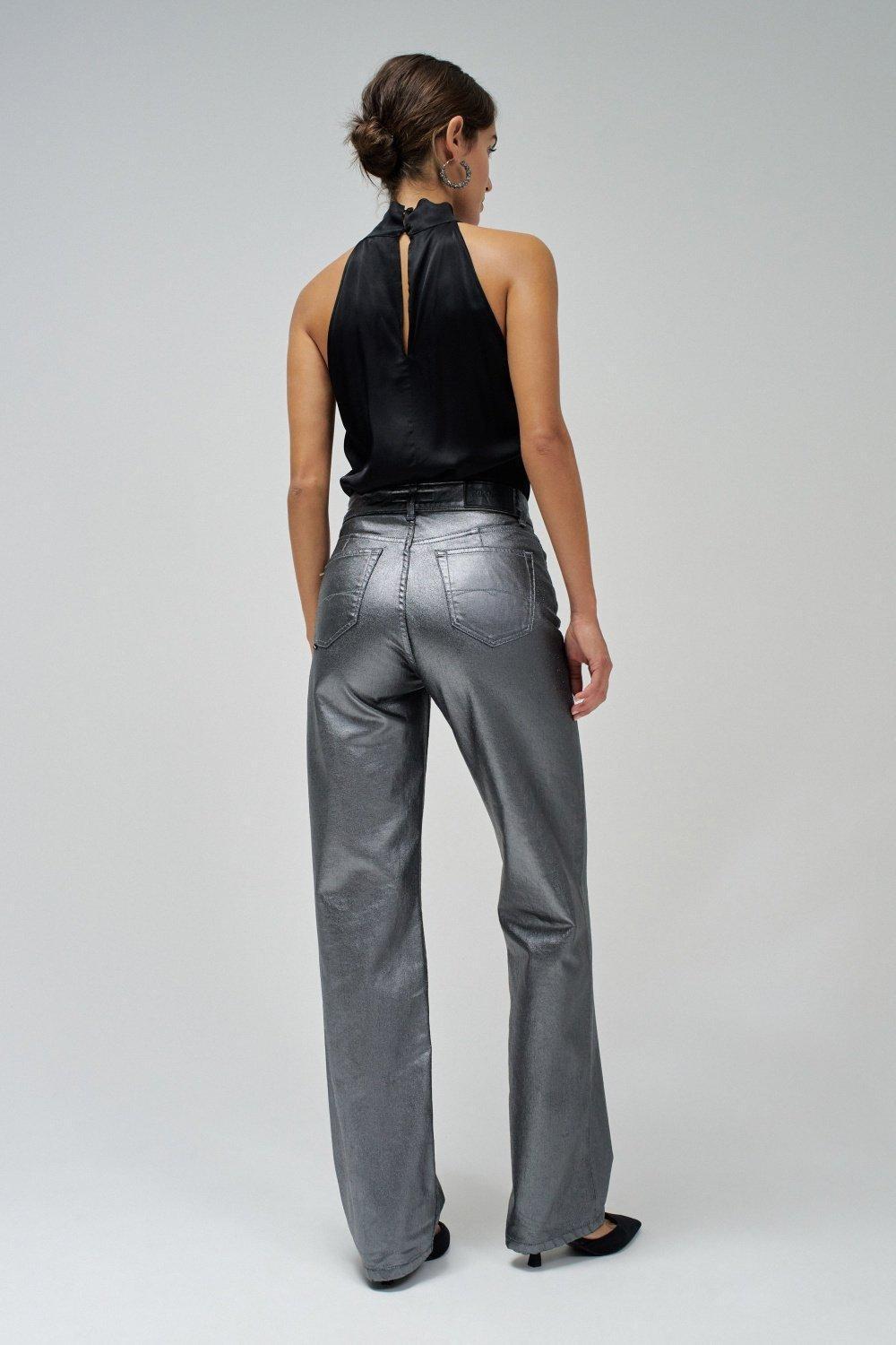 Grey Denim Wide-Leg Trousers, , large image number 3