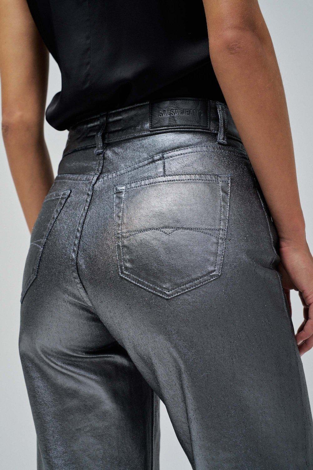 Grey Denim Wide-Leg Trousers, , large image number 4