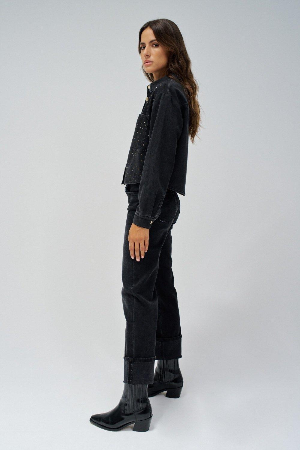 Black Sparkles Denim Overshirt, , large image number 2