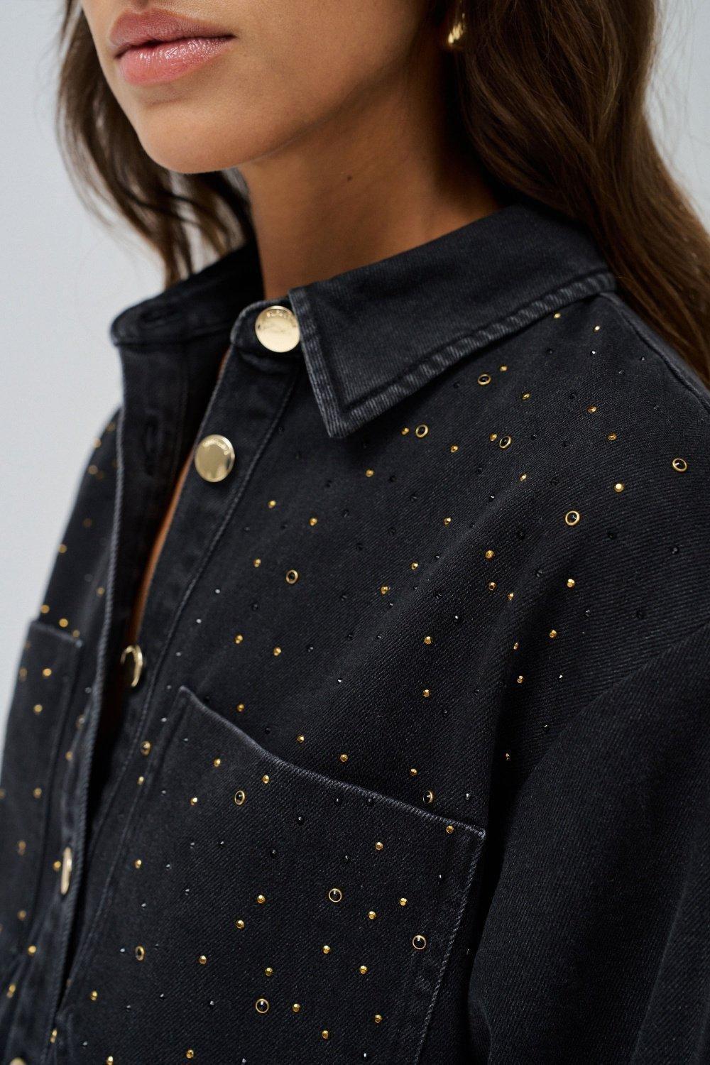 Black Sparkles Denim Overshirt, , large image number 4