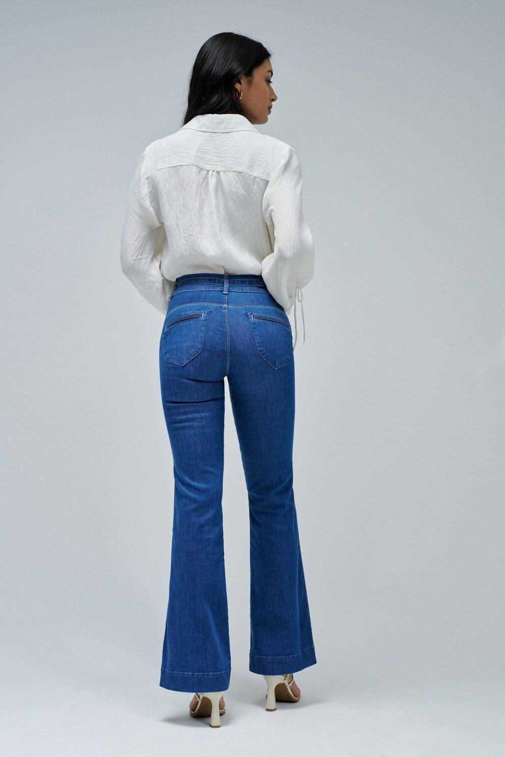Secret Push In Flare Jeans, Dark Blue, large image number 3
