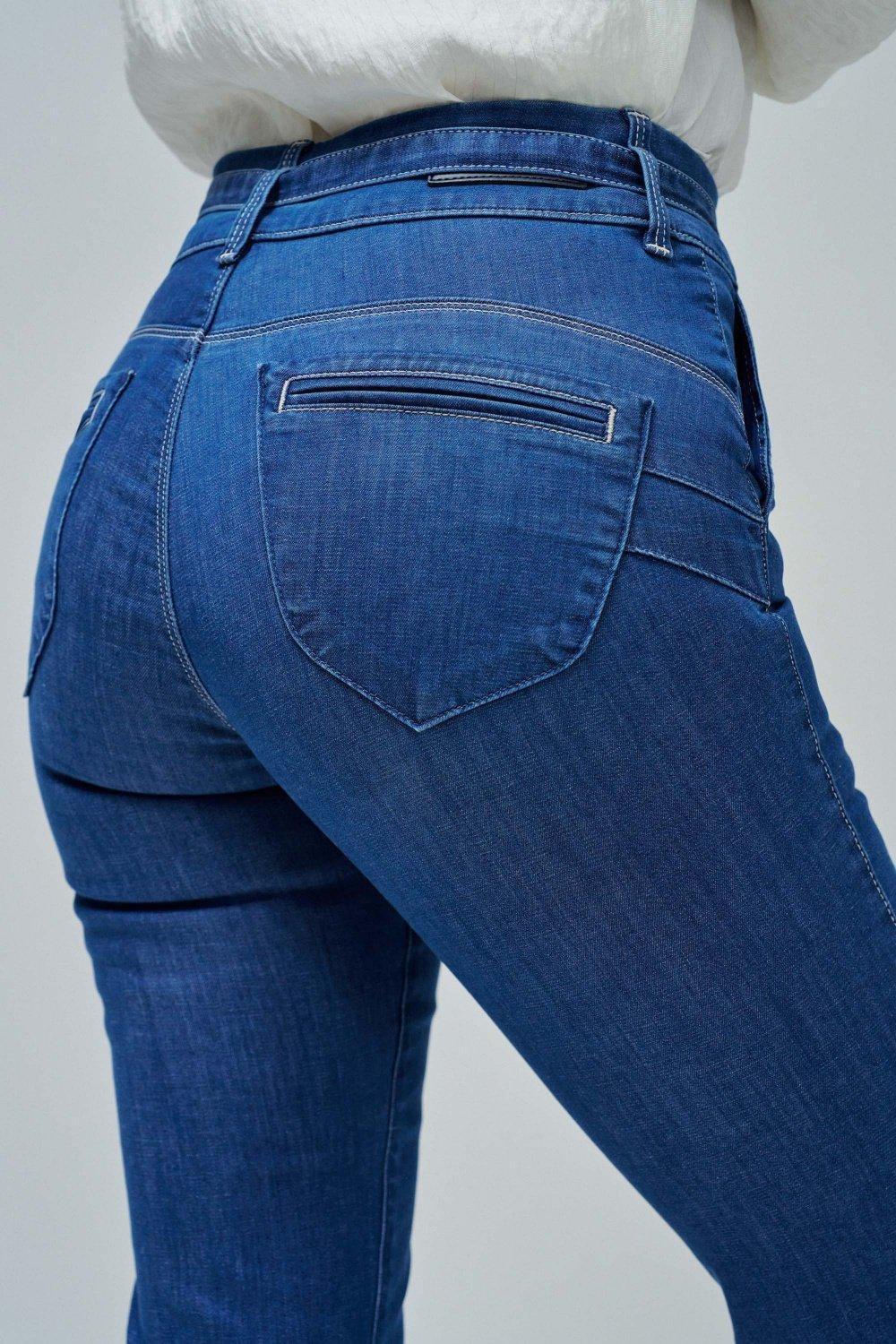 Secret Push In Flare Jeans, Dark Blue, large image number 4
