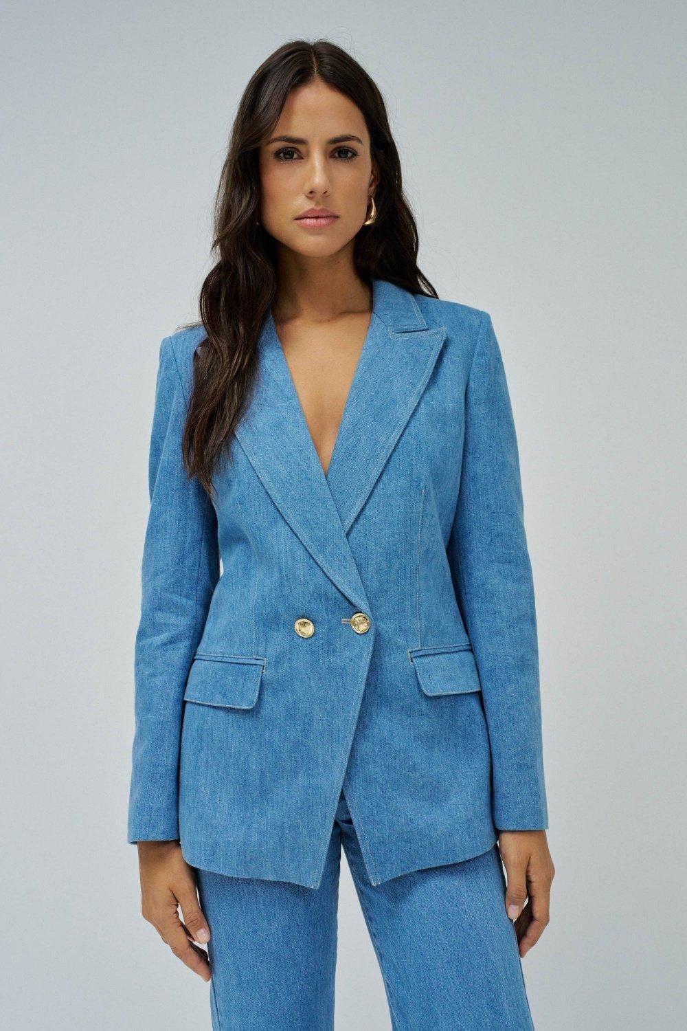 Blue Double Breasted Blazer, , large image number 0
