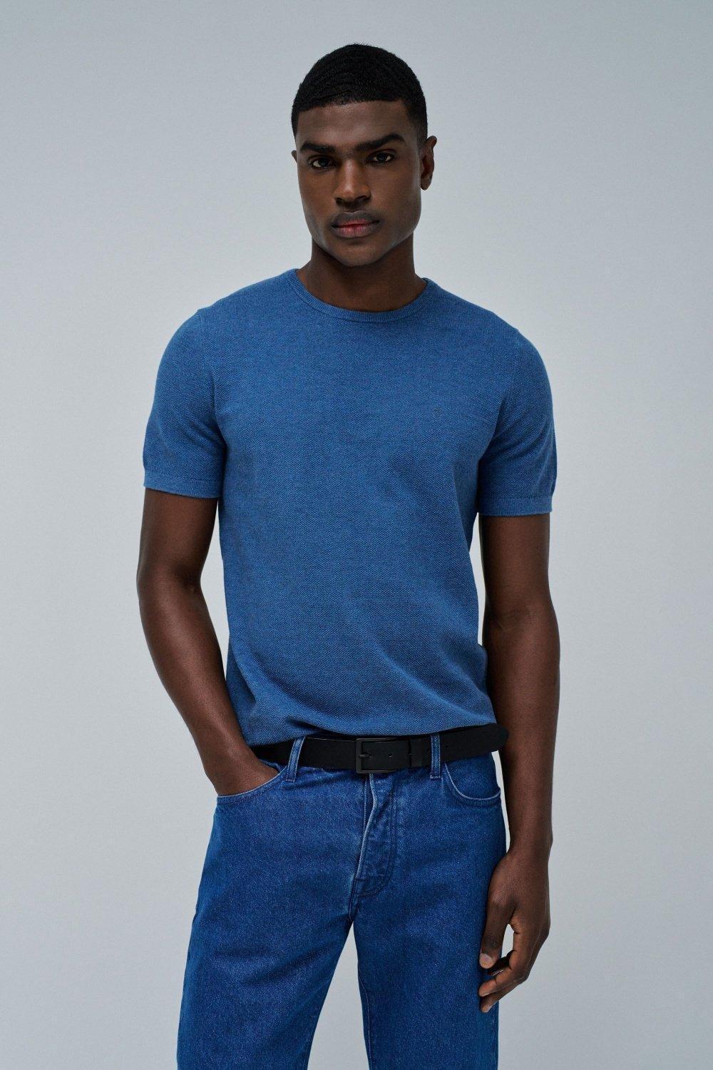 Blue Textured T-Shirt, , medium