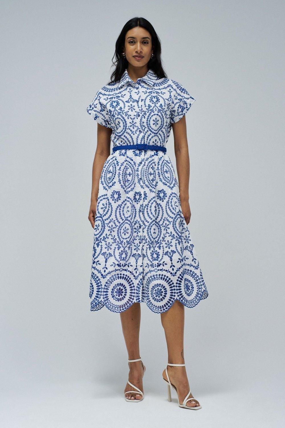 Embroidered Shirt Dress Brunch Midi, , large image number 0