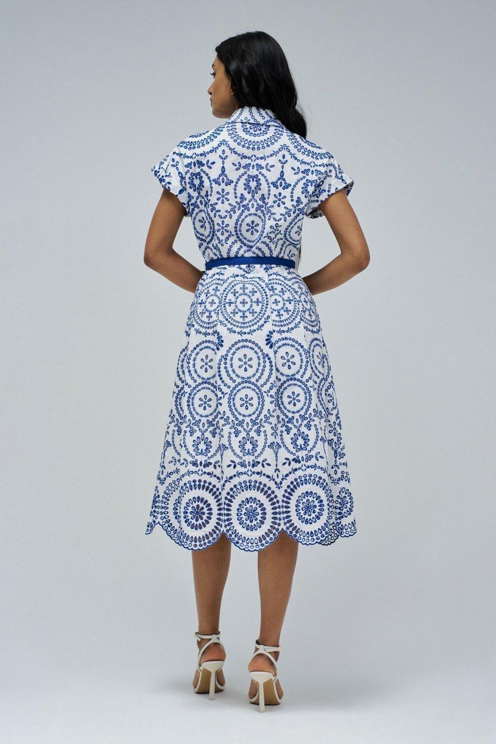 Embroidered Shirt Dress Brunch Midi, , large image number 3